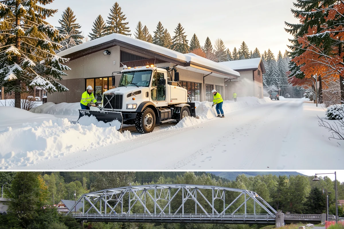 Corporate Campus Snow Removal in Skykomish, King County, WA - Campus demand runs December through February, with foothill locations sometimes needing March coverage.