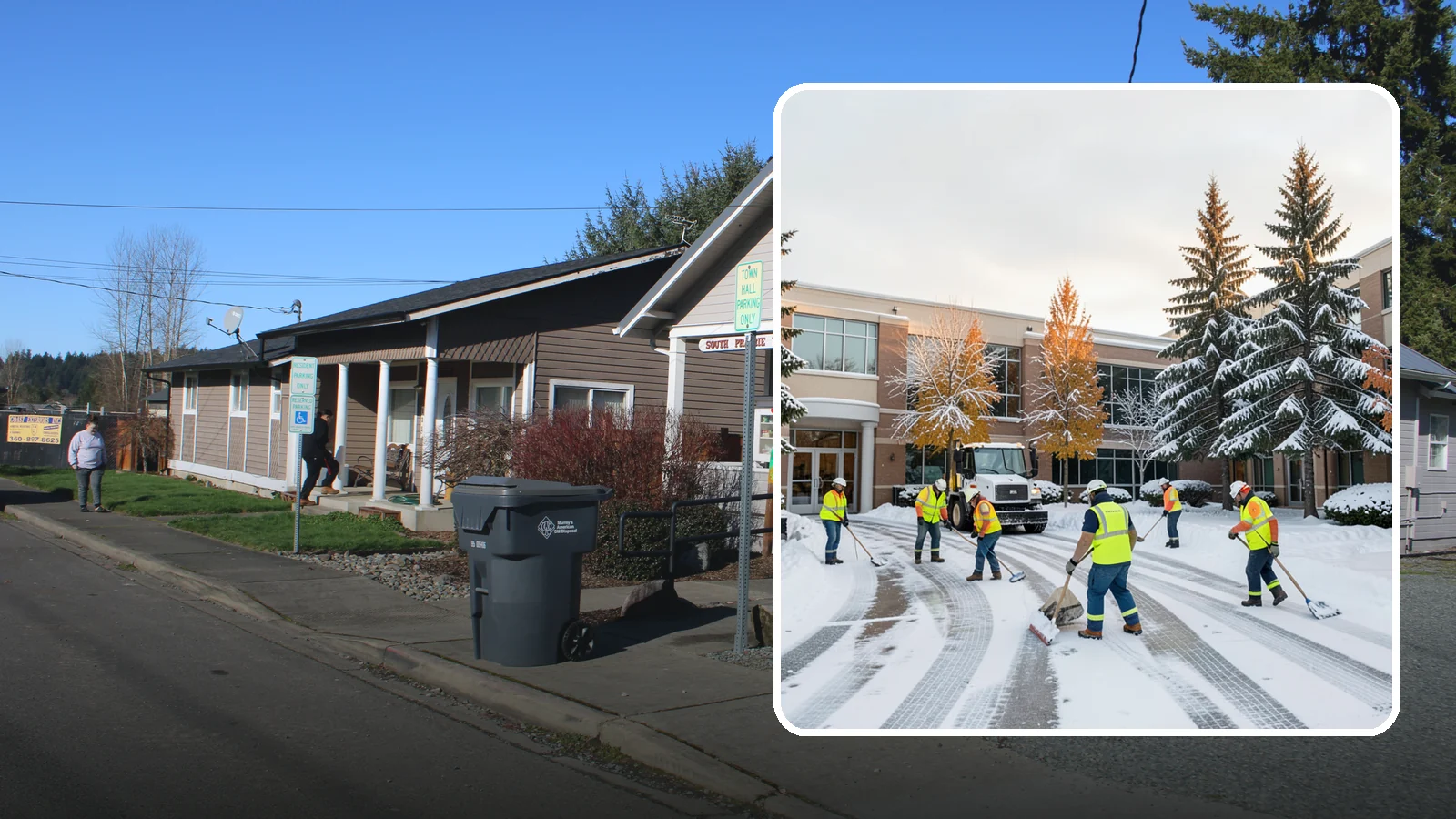 Corporate Campus Snow Removal in South Prairie, Pierce County, WA - For sprawling corporate campuses, we clear internal roads, structured-garage approaches, and courtyards so your workforce and...