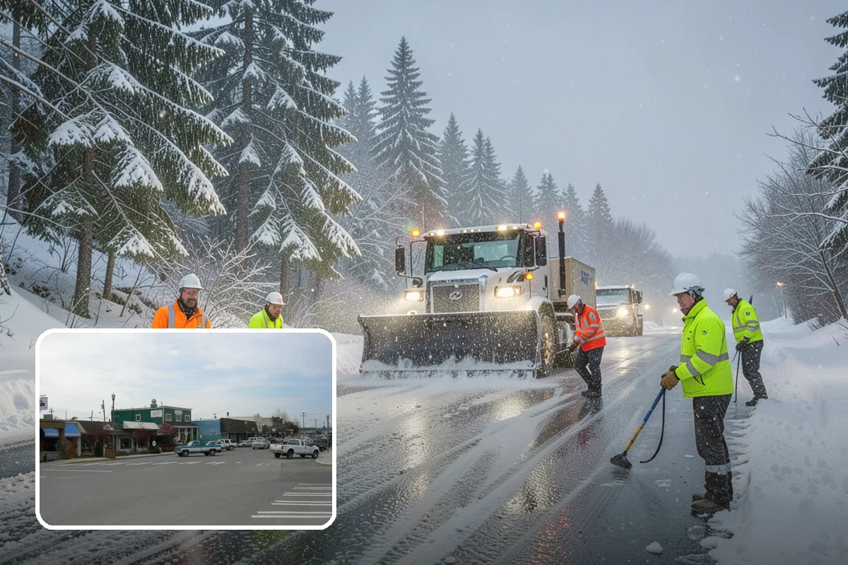 Corporate Campus Snow Removal in Stanwood, Snohomish County, WA - Internal roads and garage ramps prioritized