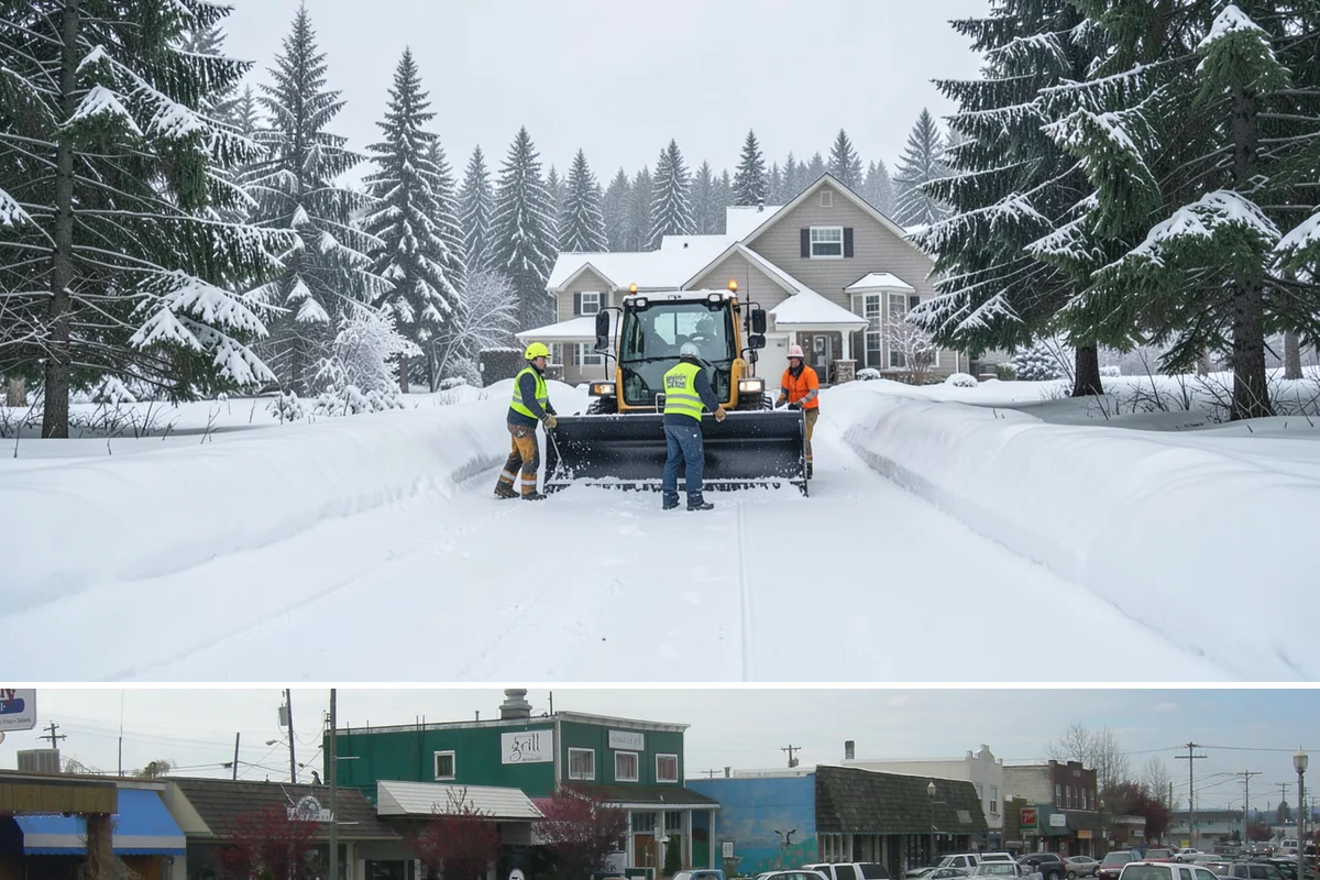 Corporate Campus Snow Removal in Stanwood, Snohomish County, WA - Campus demand runs December through February, with foothill locations sometimes needing March coverage.