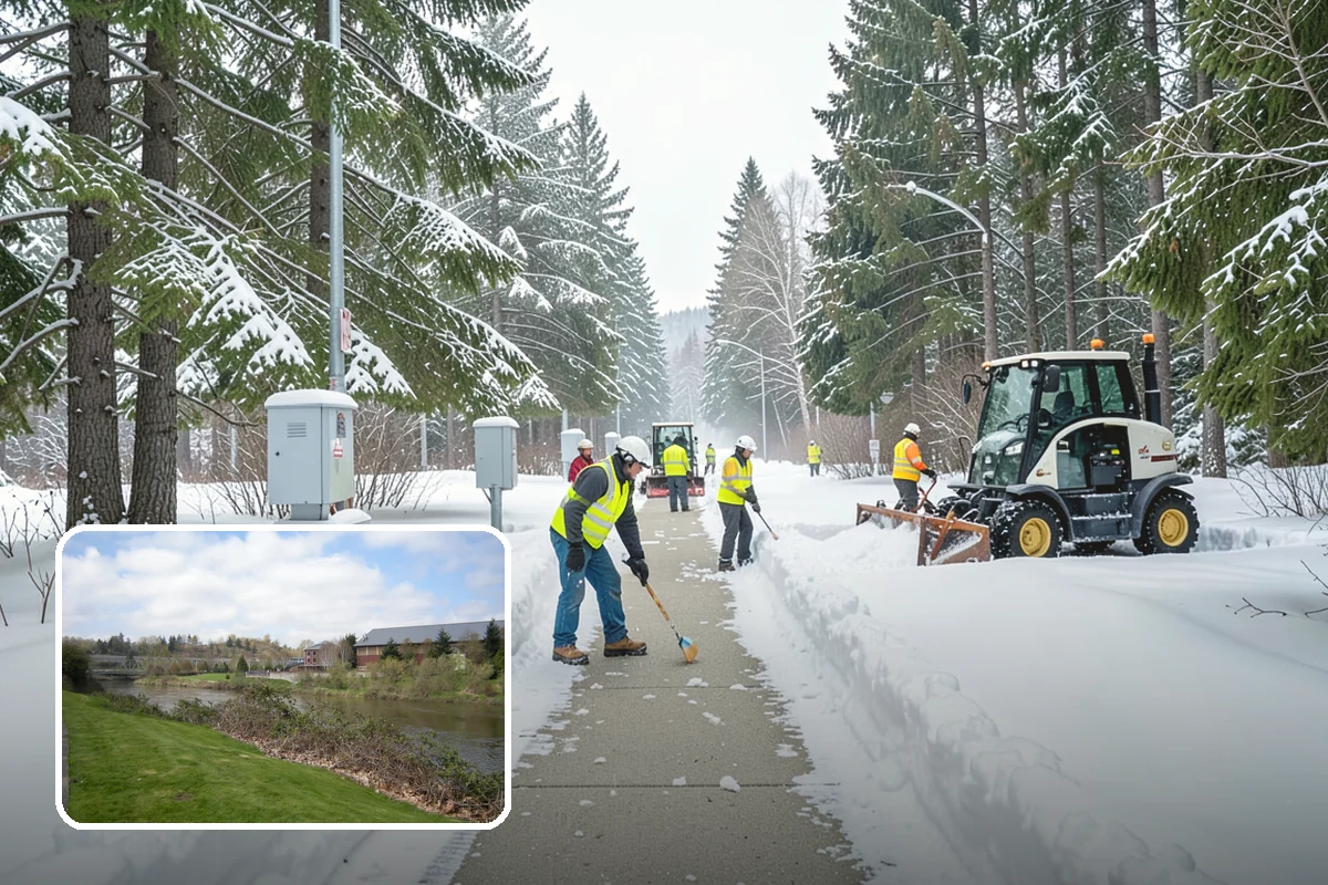 Corporate Campus Snow Removal in Tukwila, King County, WA - Internal roads and garage ramps prioritized