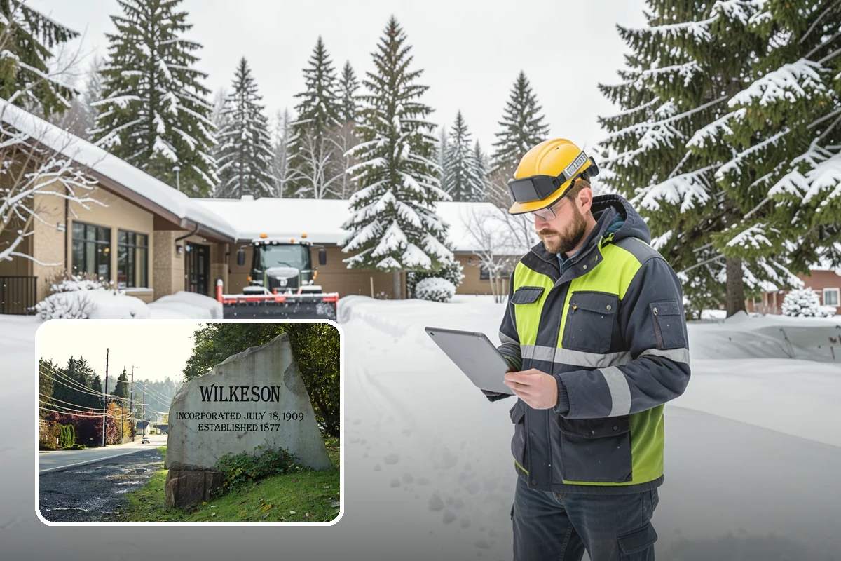 Corporate Campus Snow Removal in Wilkeson, Pierce County, WA - Internal roads and garage ramps prioritized