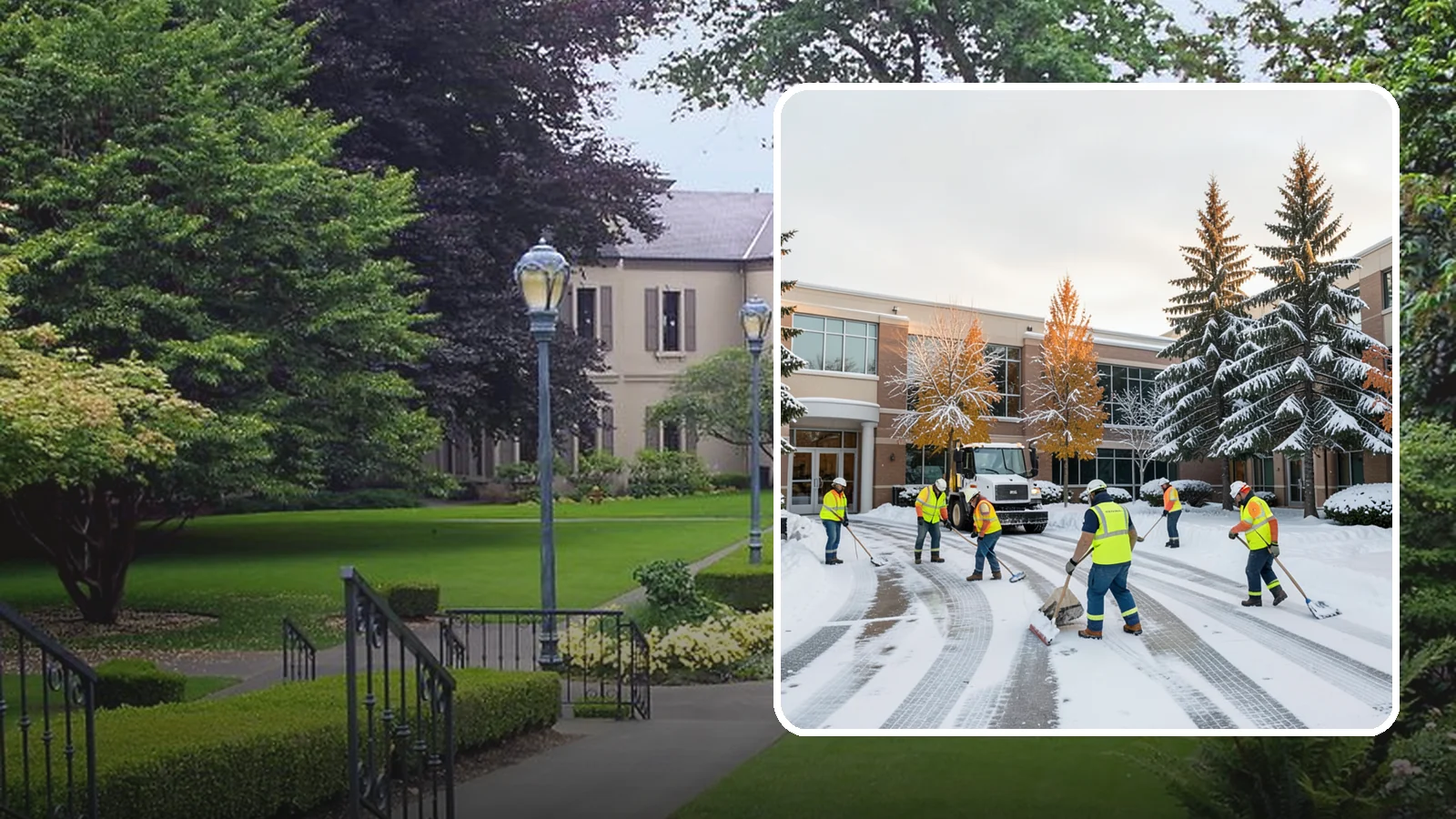 Corporate Campus Snow Removal in Woodinville, King County, WA - For sprawling corporate campuses, we clear internal roads, structured-garage approaches, and courtyards so your workforce and...