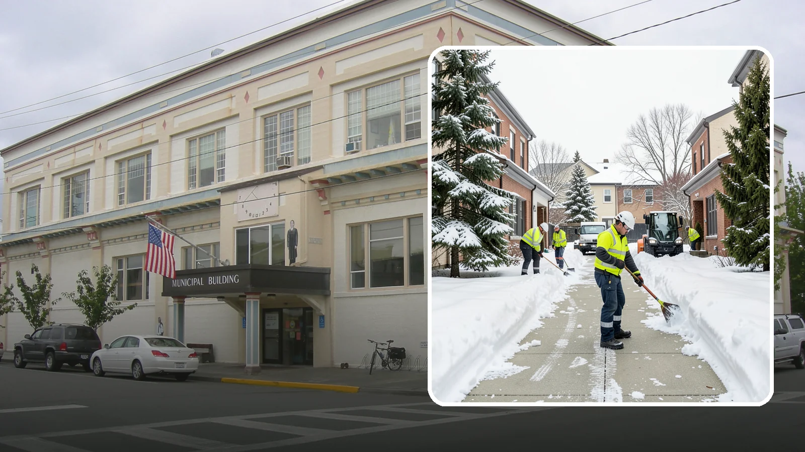 Courtyard Clearing in Anacortes, Skagit County, WA - Clearing of enclosed courtyards where snow gets trapped between buildings and lingers well past the first thaw.