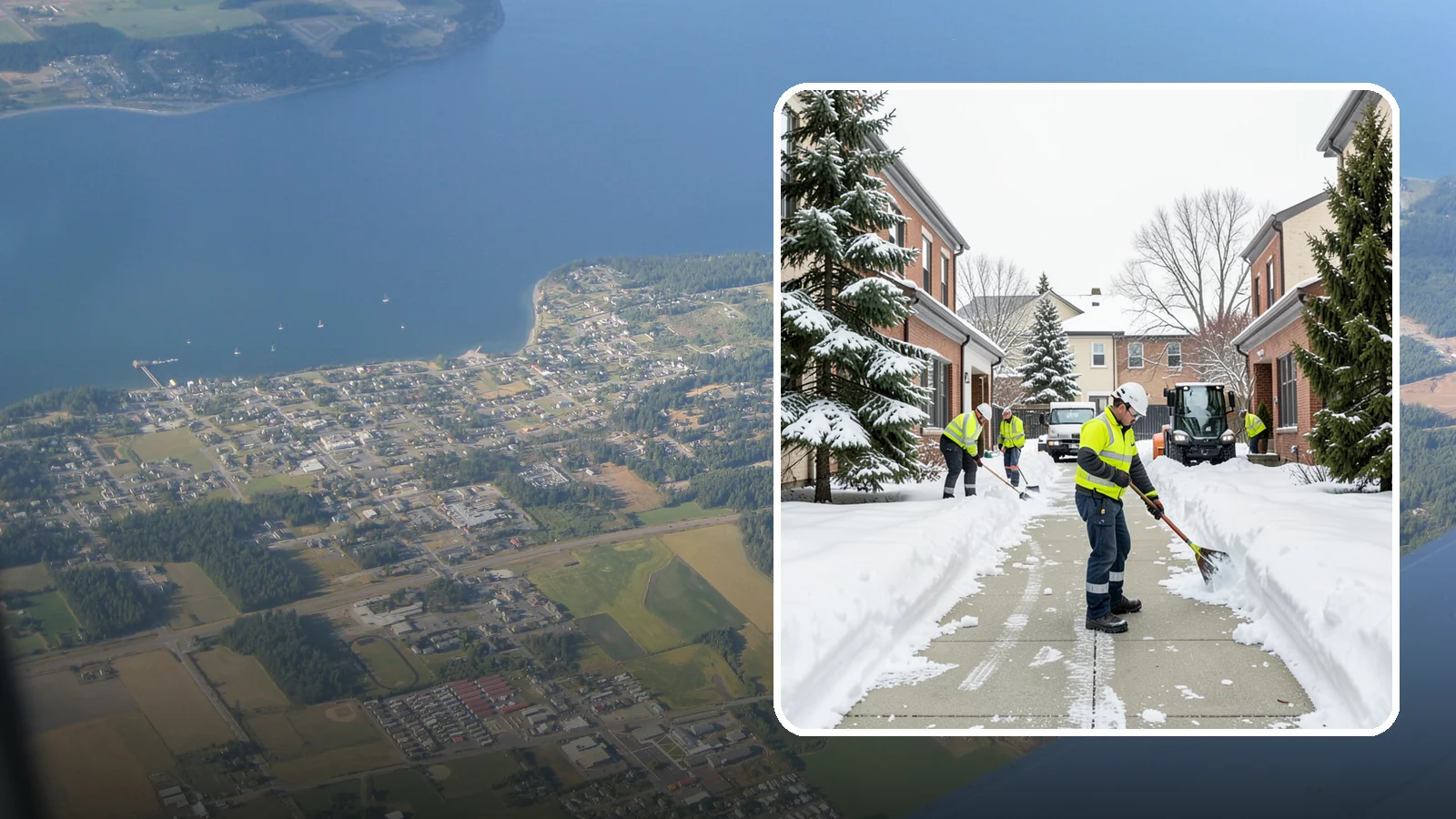 Courtyard Clearing in Coupeville, Island County, WA - Clearing of enclosed courtyards where snow gets trapped between buildings and lingers well past the first thaw.