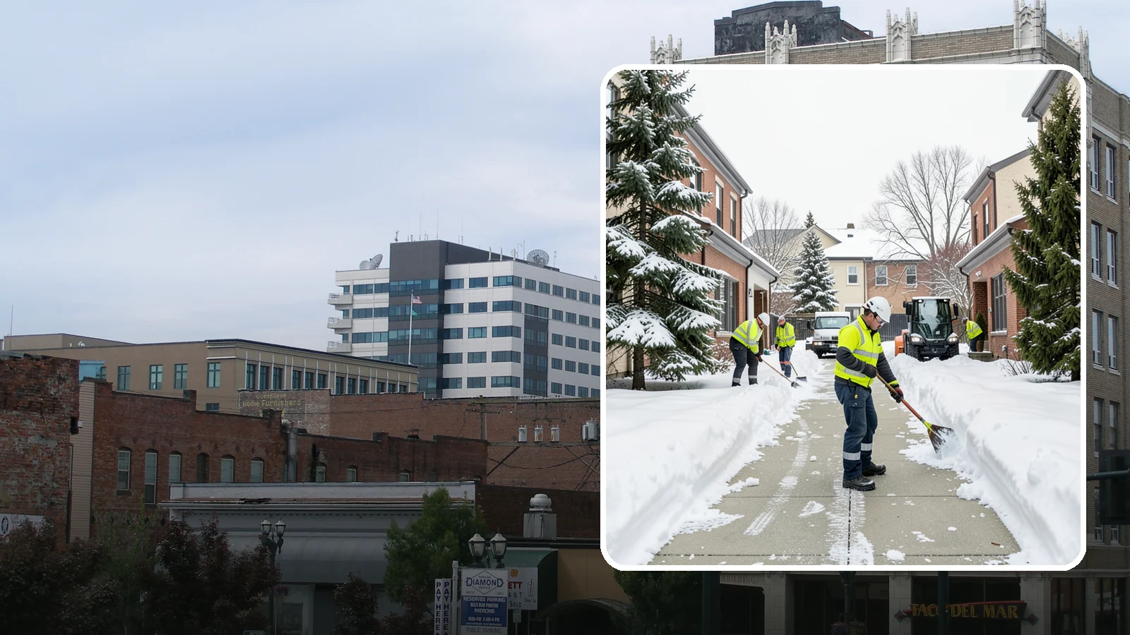 Courtyard Clearing in Everett, Snohomish County, WA - Clearing of enclosed courtyards where snow gets trapped between buildings and lingers well past the first thaw.