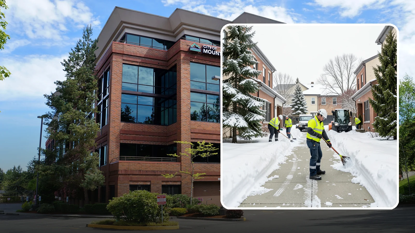 Courtyard Clearing in Mountlake Terrace, Snohomish County, WA - Clearing of enclosed courtyards where snow gets trapped between buildings and lingers well past the first thaw.