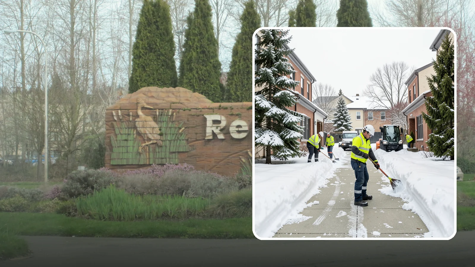 Courtyard Clearing in Renton, King County, WA - Clearing of enclosed courtyards where snow gets trapped between buildings and lingers well past the first thaw.