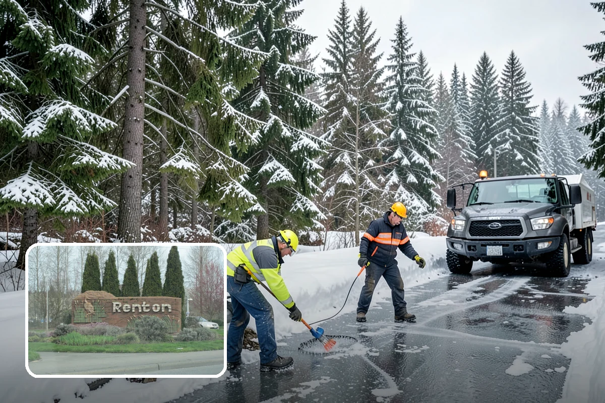 Courtyard Clearing in Renton, King County, WA - Clears snow trapped in shaded, wind-blocked courtyards