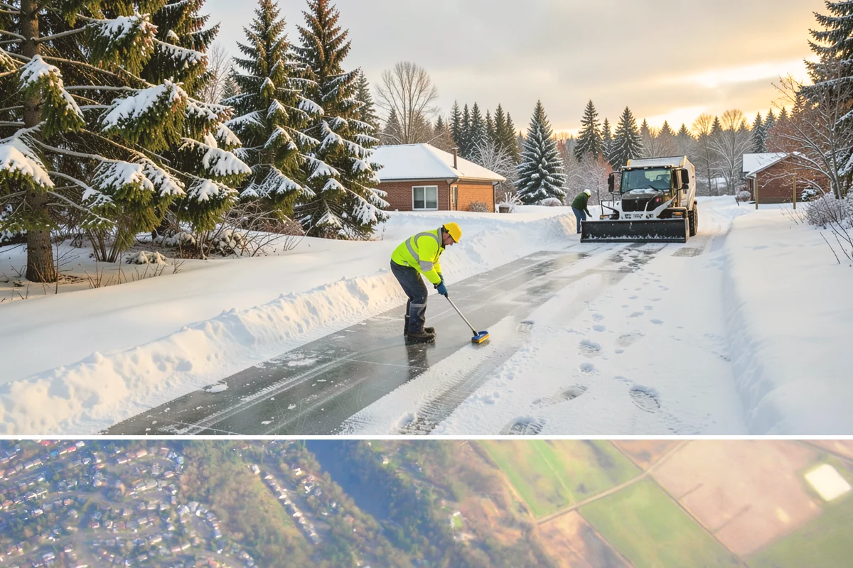 Courtyard Snow Removal in Algona, King County, WA - Cleared after every snow event through the season since enclosed courtyards thaw slowly in our climate.