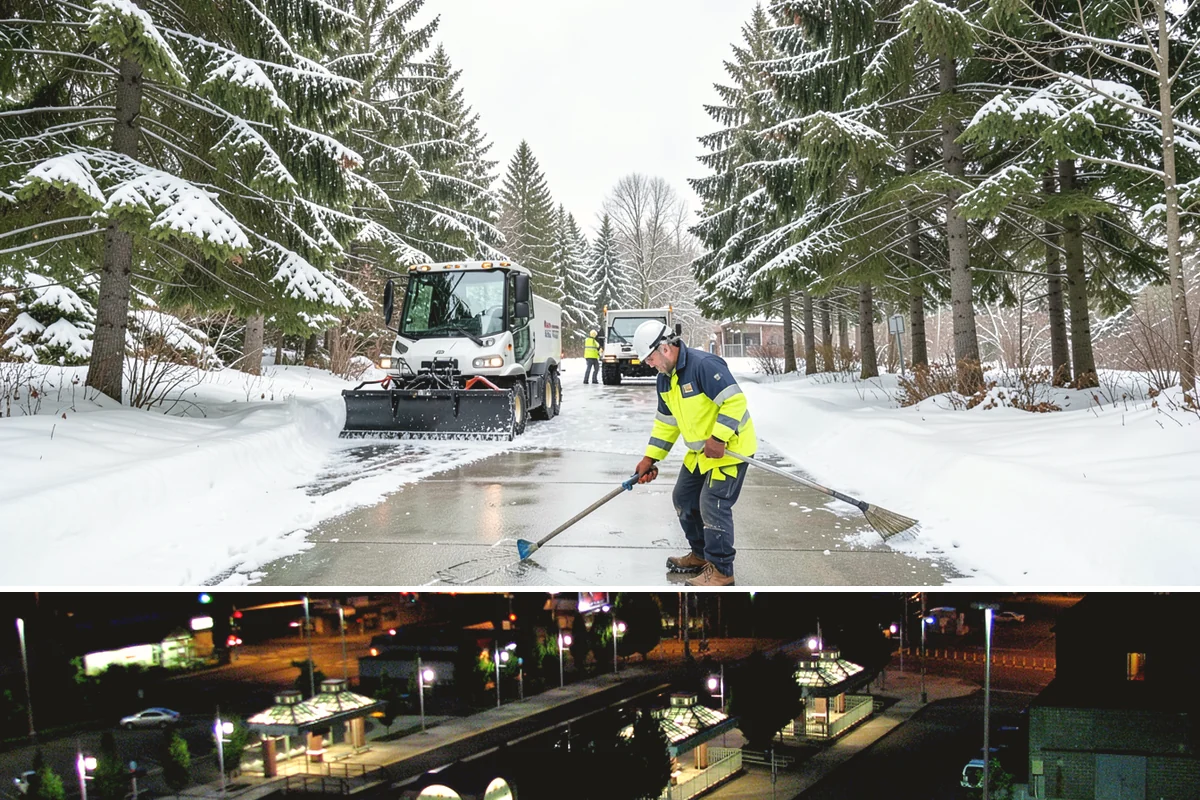 Courtyard Snow Removal in Auburn, King County, WA - Cleared after every snow event through the season since enclosed courtyards thaw slowly in our climate.