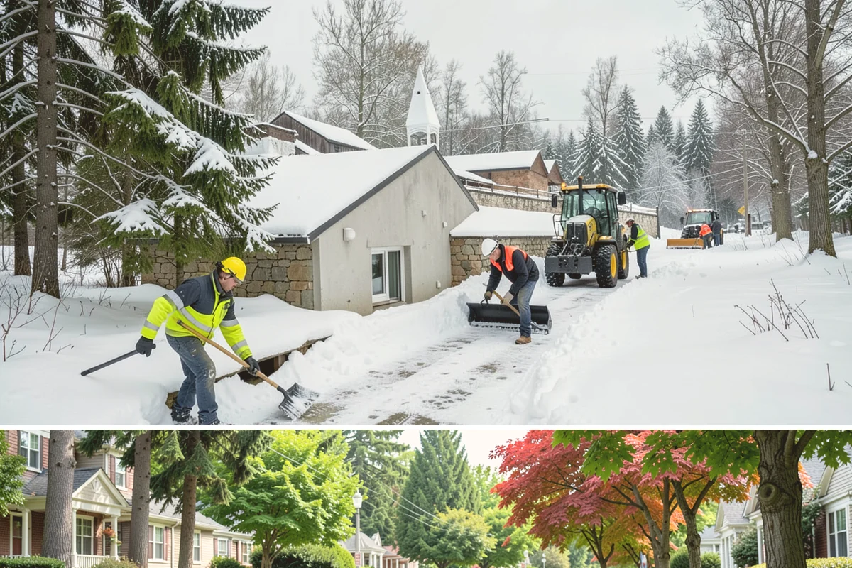 Courtyard Snow Removal in Beaux Arts Village, King County, WA - Cleared after every snow event through the season since enclosed courtyards thaw slowly in our climate.