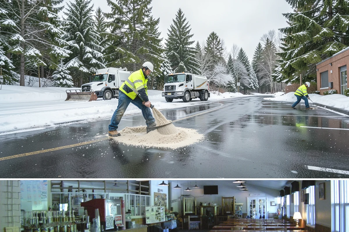 Courtyard Snow Removal in Black Diamond, King County, WA - Cleared after every snow event through the season since enclosed courtyards thaw slowly in our climate.