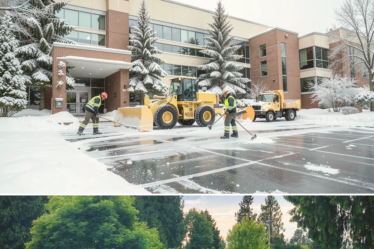 Courtyard Snow Removal in Bonney Lake, Pierce County, WA - Cleared after every snow event through the season since enclosed courtyards thaw slowly in our climate.