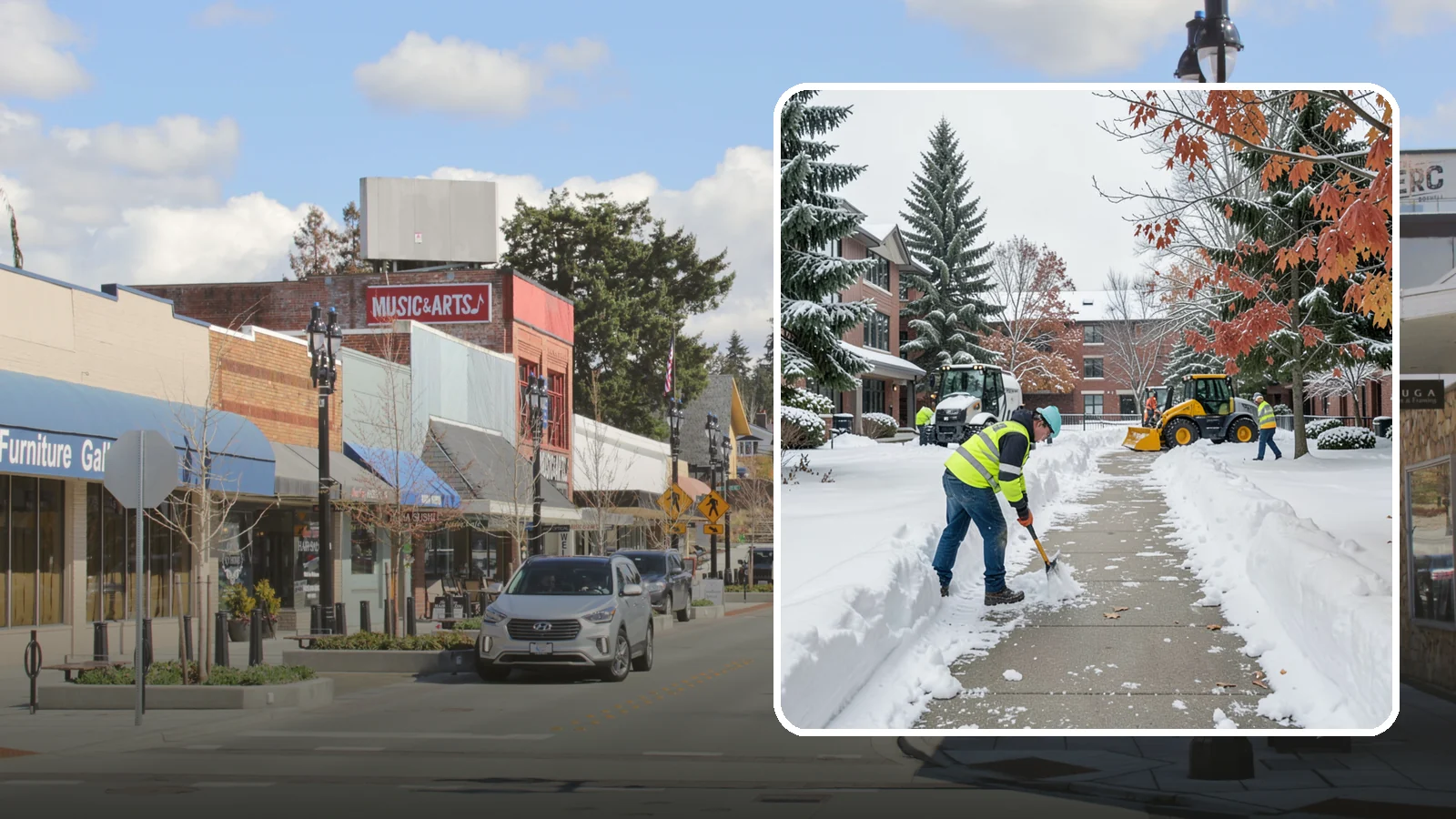 Courtyard Snow Removal in Bothell, King County, WA - We remove snow from enclosed courtyards and interior common areas so residents and staff can cross them safely in Western...