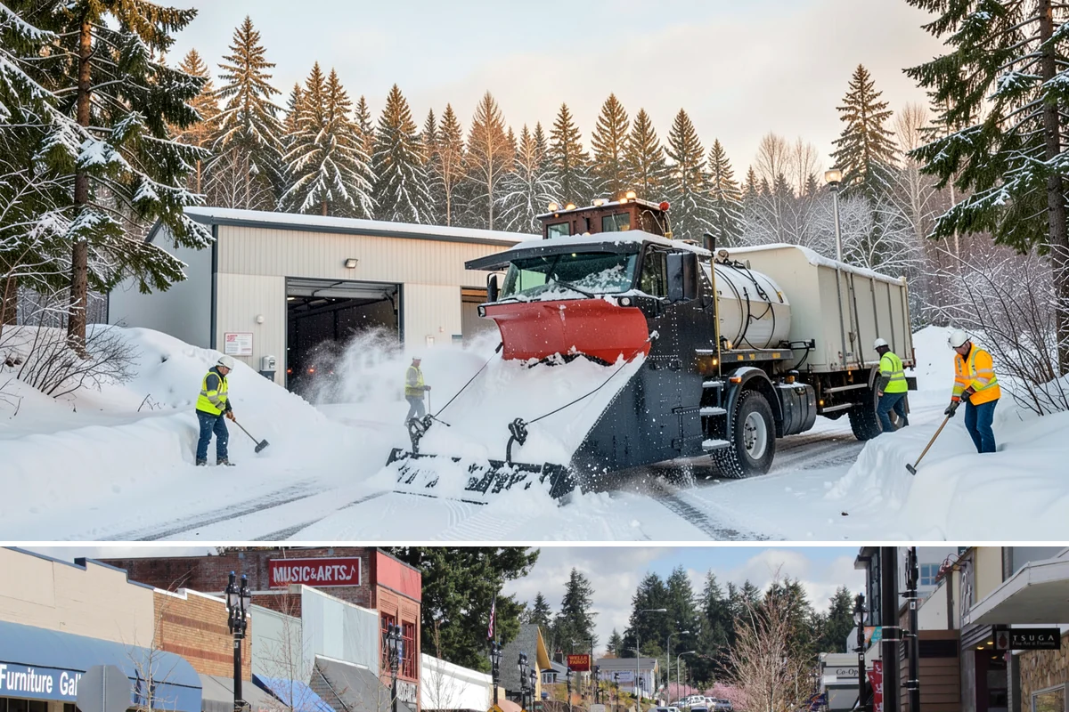 Courtyard Snow Removal in Bothell, King County, WA - Cleared after every snow event through the season since enclosed courtyards thaw slowly in our climate.