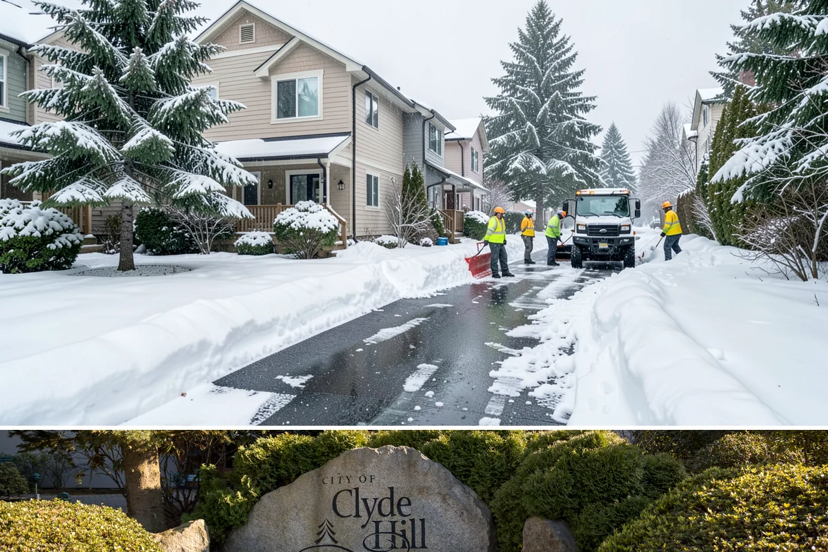 Courtyard Snow Removal in Clyde Hill, King County, WA - Cleared after every snow event through the season since enclosed courtyards thaw slowly in our climate.