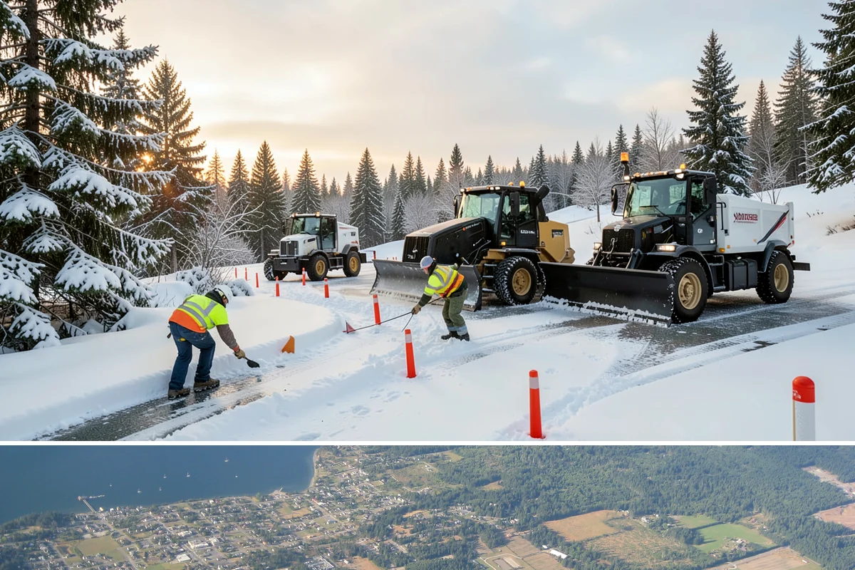 Courtyard Snow Removal in Coupeville, Island County, WA - Cleared after every snow event through the season since enclosed courtyards thaw slowly in our climate.