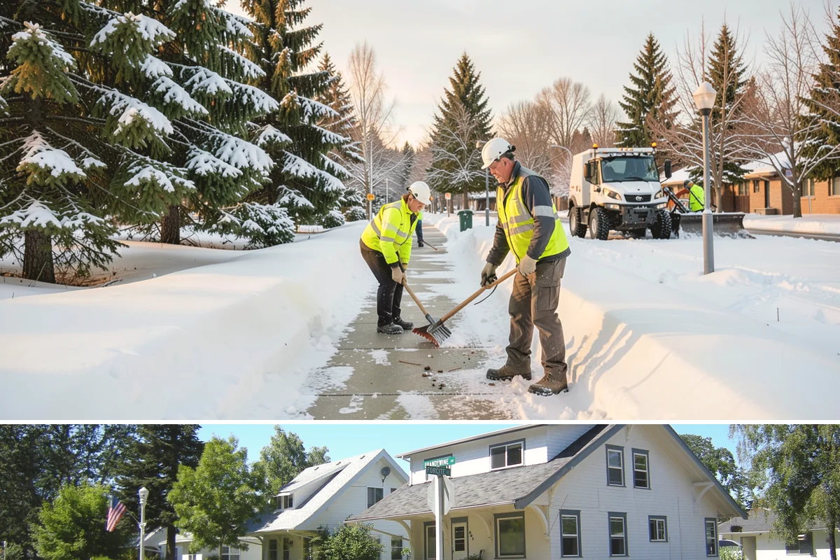 Courtyard Snow Removal in DuPont, Pierce County, WA - Cleared after every snow event through the season since enclosed courtyards thaw slowly in our climate.