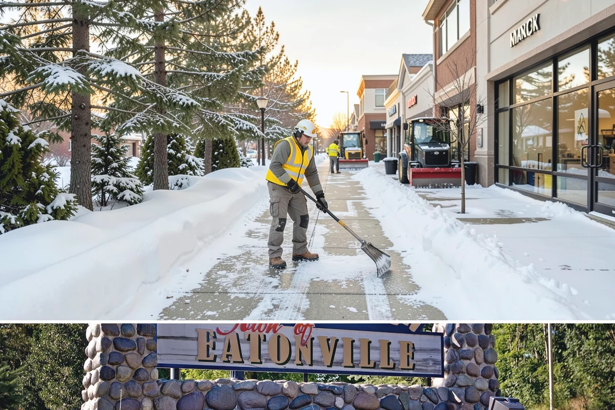 Courtyard Snow Removal in Eatonville, Pierce County, WA - Cleared after every snow event through the season since enclosed courtyards thaw slowly in our climate.