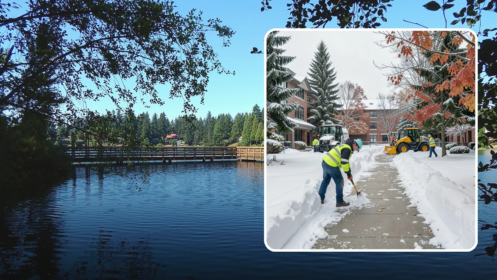 Courtyard Snow Removal in Federal Way, King County, WA - We remove snow from enclosed courtyards and interior common areas so residents and staff can cross them safely in Western...