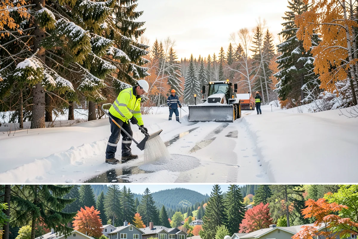 Courtyard Snow Removal in Fircrest, Pierce County, WA - Cleared after every snow event through the season since enclosed courtyards thaw slowly in our climate.