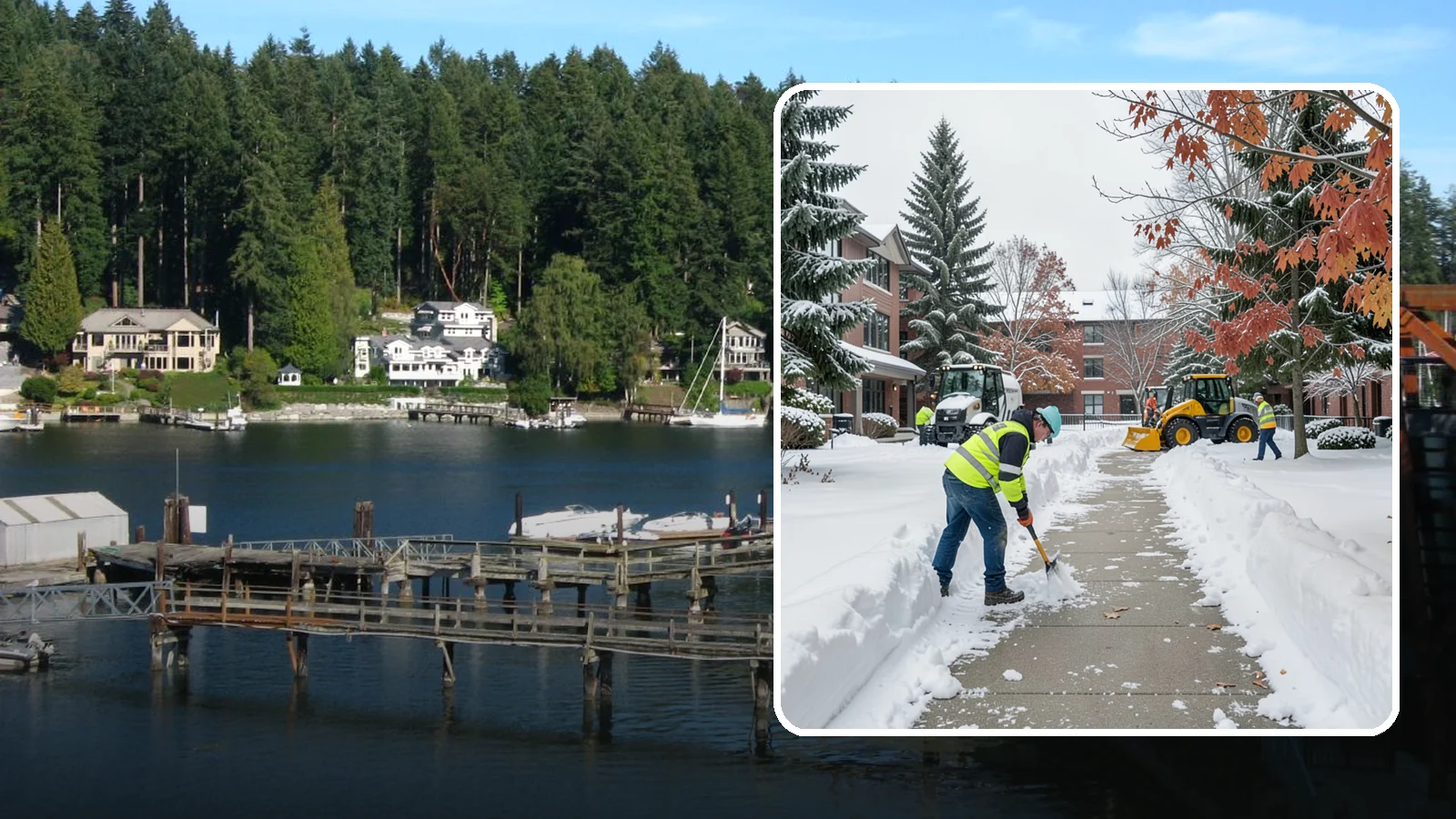 Courtyard Snow Removal in Gig Harbor, Pierce County, WA - We remove snow from enclosed courtyards and interior common areas so residents and staff can cross them safely in Western...
