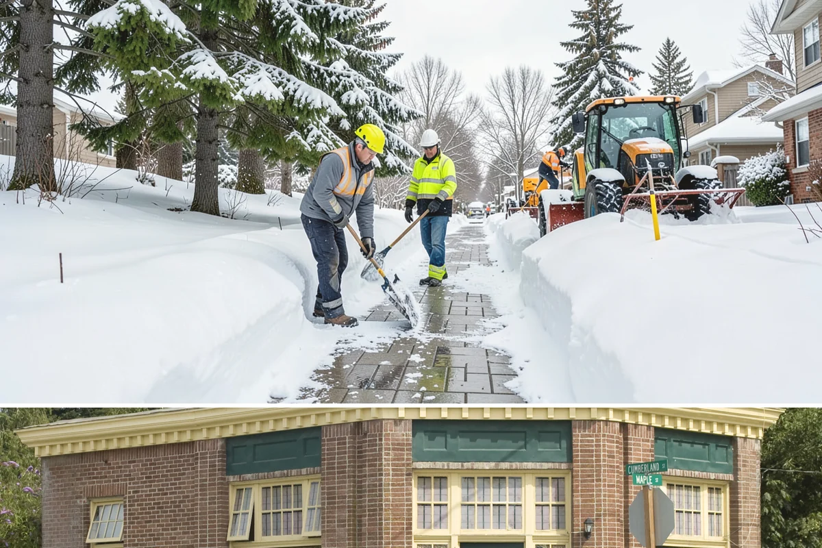 Courtyard Snow Removal in Hamilton, Skagit County, WA - Cleared after every snow event through the season since enclosed courtyards thaw slowly in our climate.