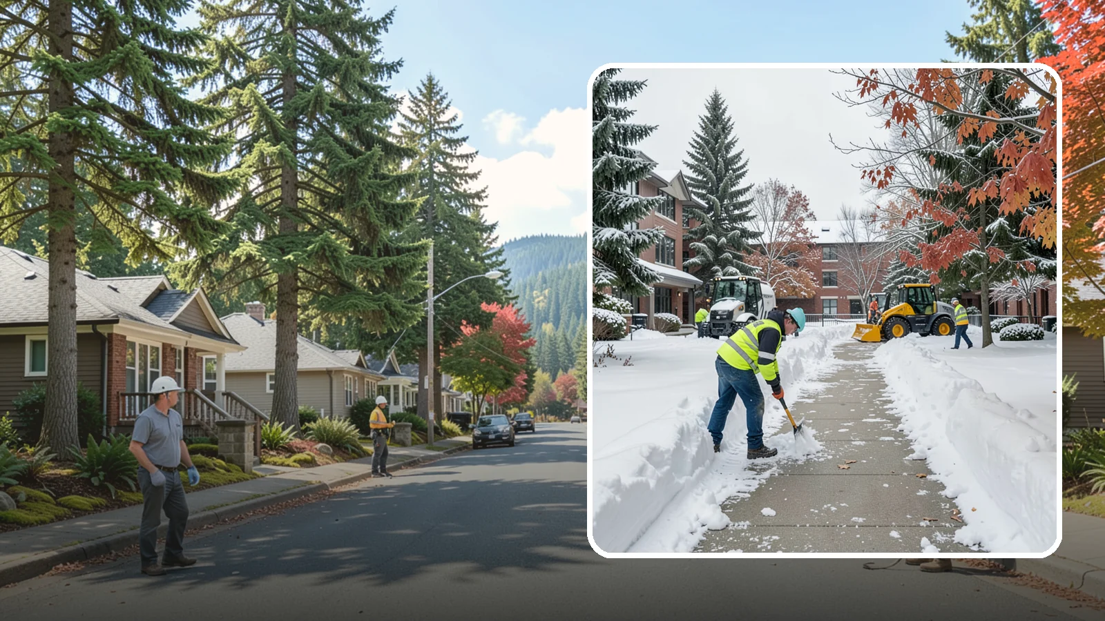 Courtyard Snow Removal in Hunts Point, King County, WA - We remove snow from enclosed courtyards and interior common areas so residents and staff can cross them safely in Western...