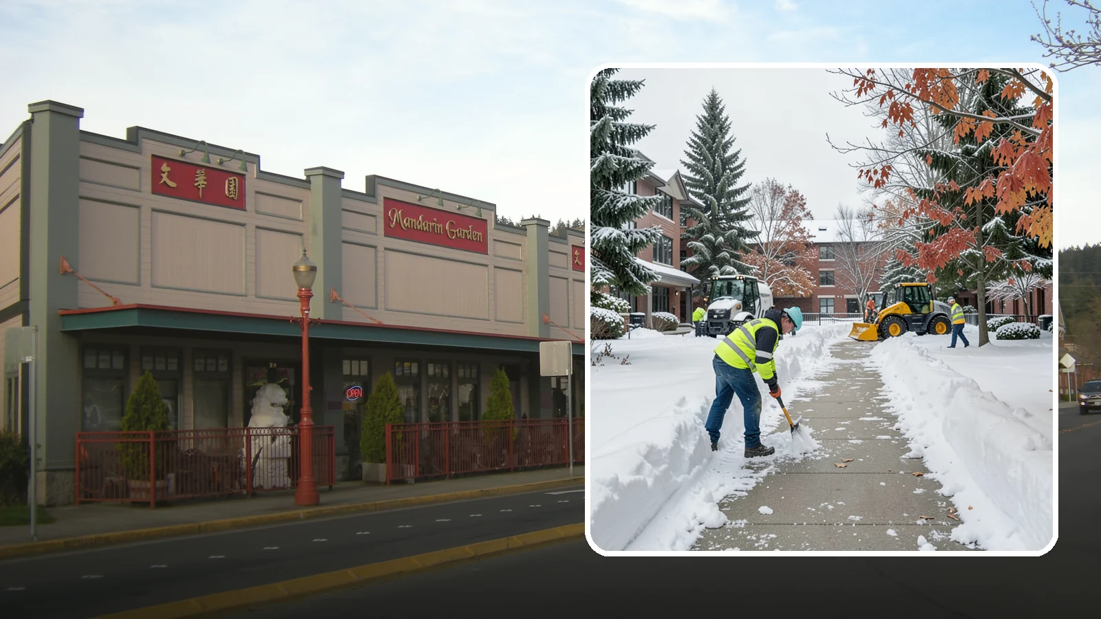 Courtyard Snow Removal in Issaquah, King County, WA - We remove snow from enclosed courtyards and interior common areas so residents and staff can cross them safely in Western...