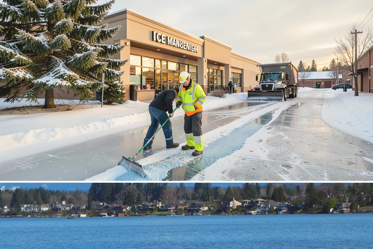 Courtyard Snow Removal in Lake Stevens, Snohomish County, WA - Cleared after every snow event through the season since enclosed courtyards thaw slowly in our climate.