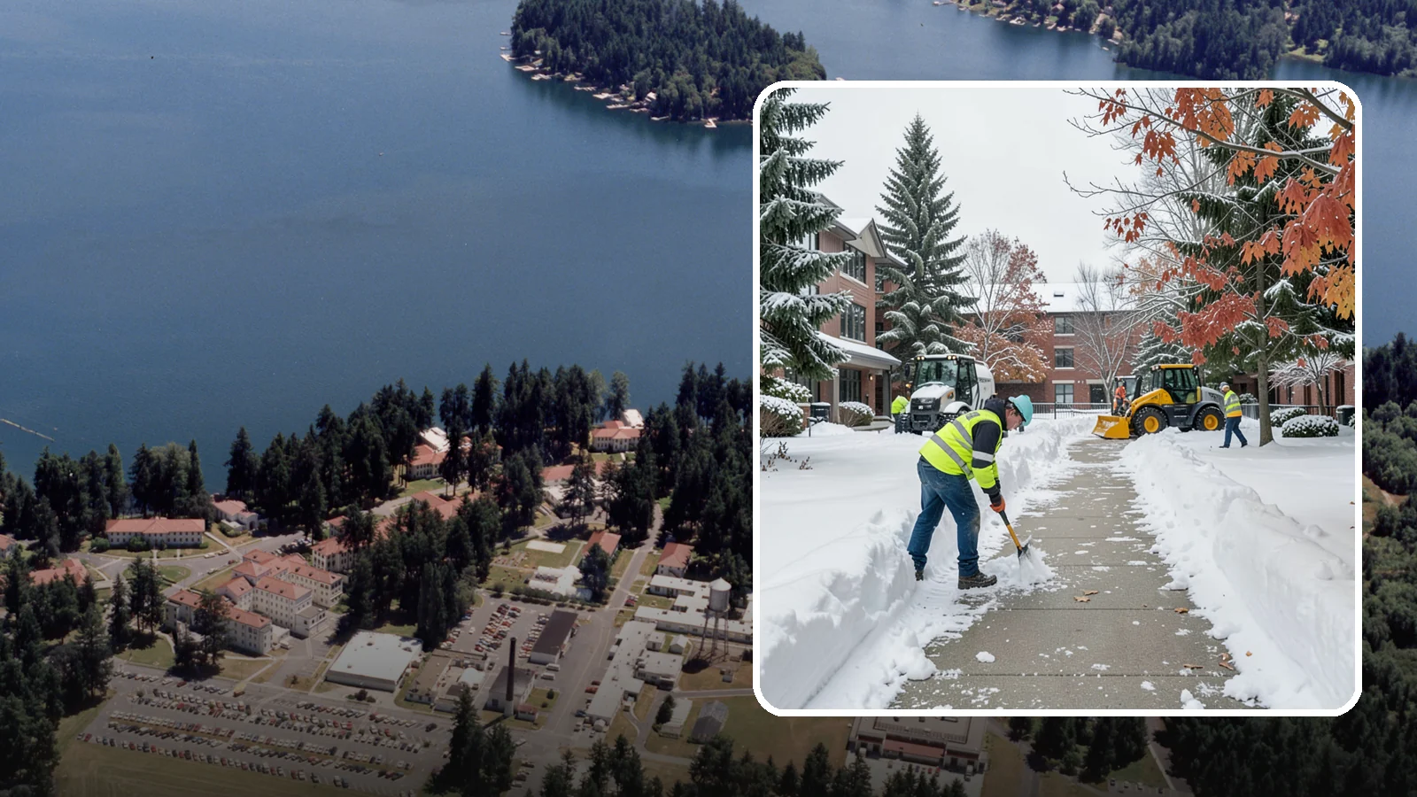 Courtyard Snow Removal in Lakewood, Pierce County, WA - We remove snow from enclosed courtyards and interior common areas so residents and staff can cross them safely in Western...
