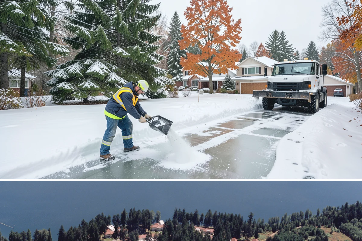 Courtyard Snow Removal in Lakewood, Pierce County, WA - Cleared after every snow event through the season since enclosed courtyards thaw slowly in our climate.