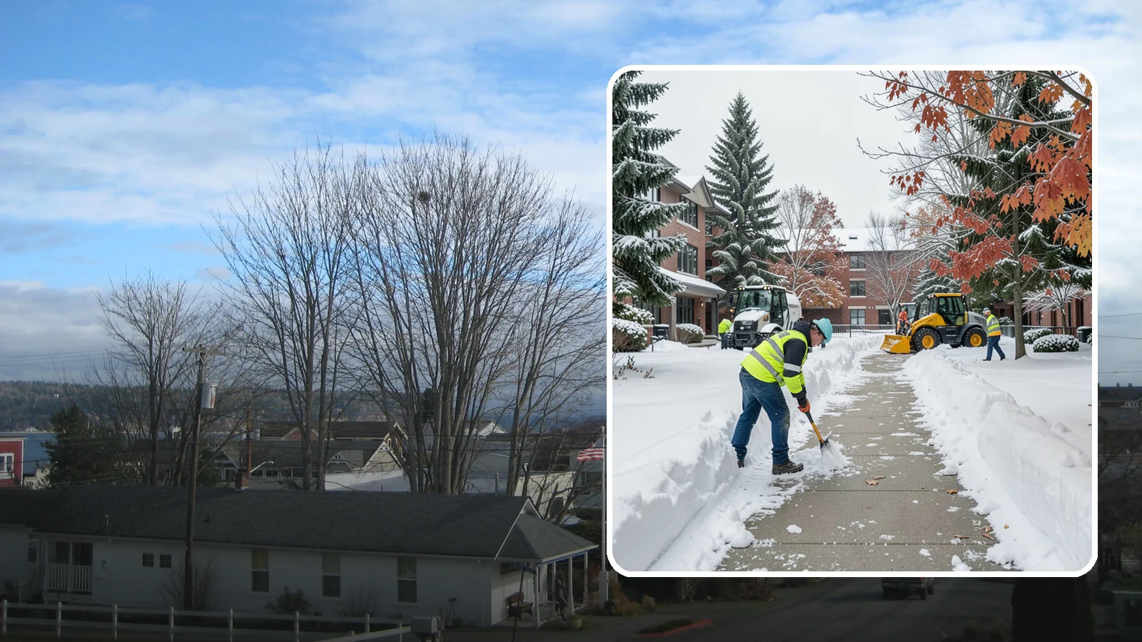 Courtyard Snow Removal in Langley, Island County, WA - We remove snow from enclosed courtyards and interior common areas so residents and staff can cross them safely in Western...