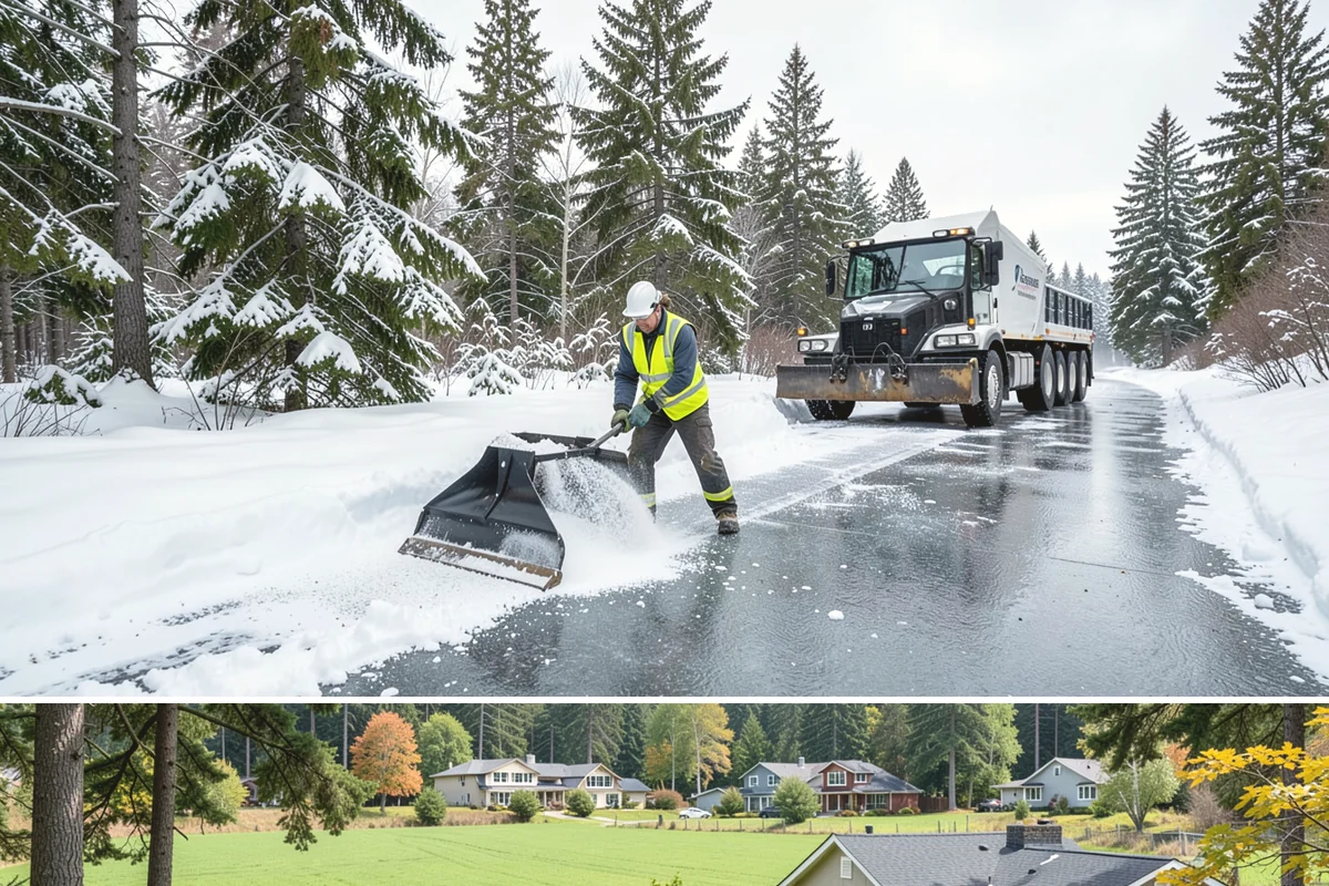 Courtyard Snow Removal in Lyman, Skagit County, WA - Cleared after every snow event through the season since enclosed courtyards thaw slowly in our climate.