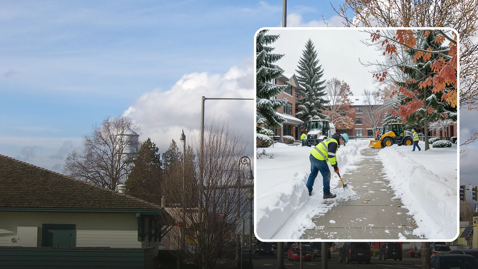 Courtyard Snow Removal in Marysville, Snohomish County, WA - We remove snow from enclosed courtyards and interior common areas so residents and staff can cross them safely in Western...