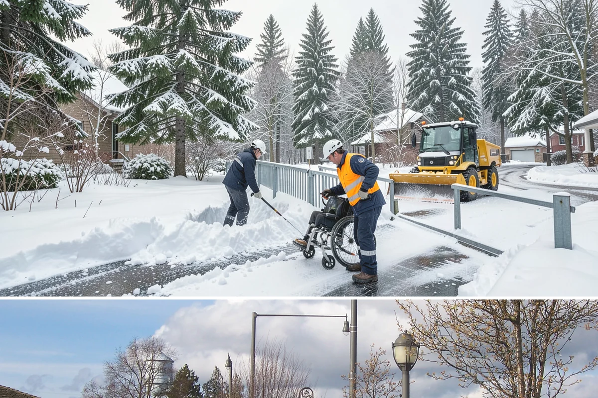 Courtyard Snow Removal in Marysville, Snohomish County, WA - Cleared after every snow event through the season since enclosed courtyards thaw slowly in our climate.