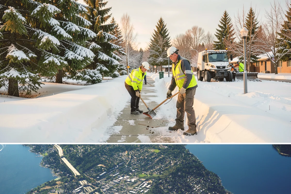 Courtyard Snow Removal in Mercer Island, King County, WA - Cleared after every snow event through the season since enclosed courtyards thaw slowly in our climate.