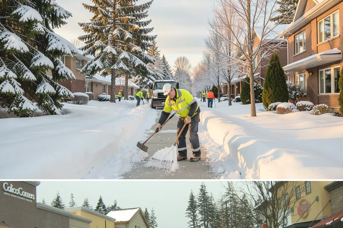 Courtyard Snow Removal in Mill Creek, Snohomish County, WA - Cleared after every snow event through the season since enclosed courtyards thaw slowly in our climate.