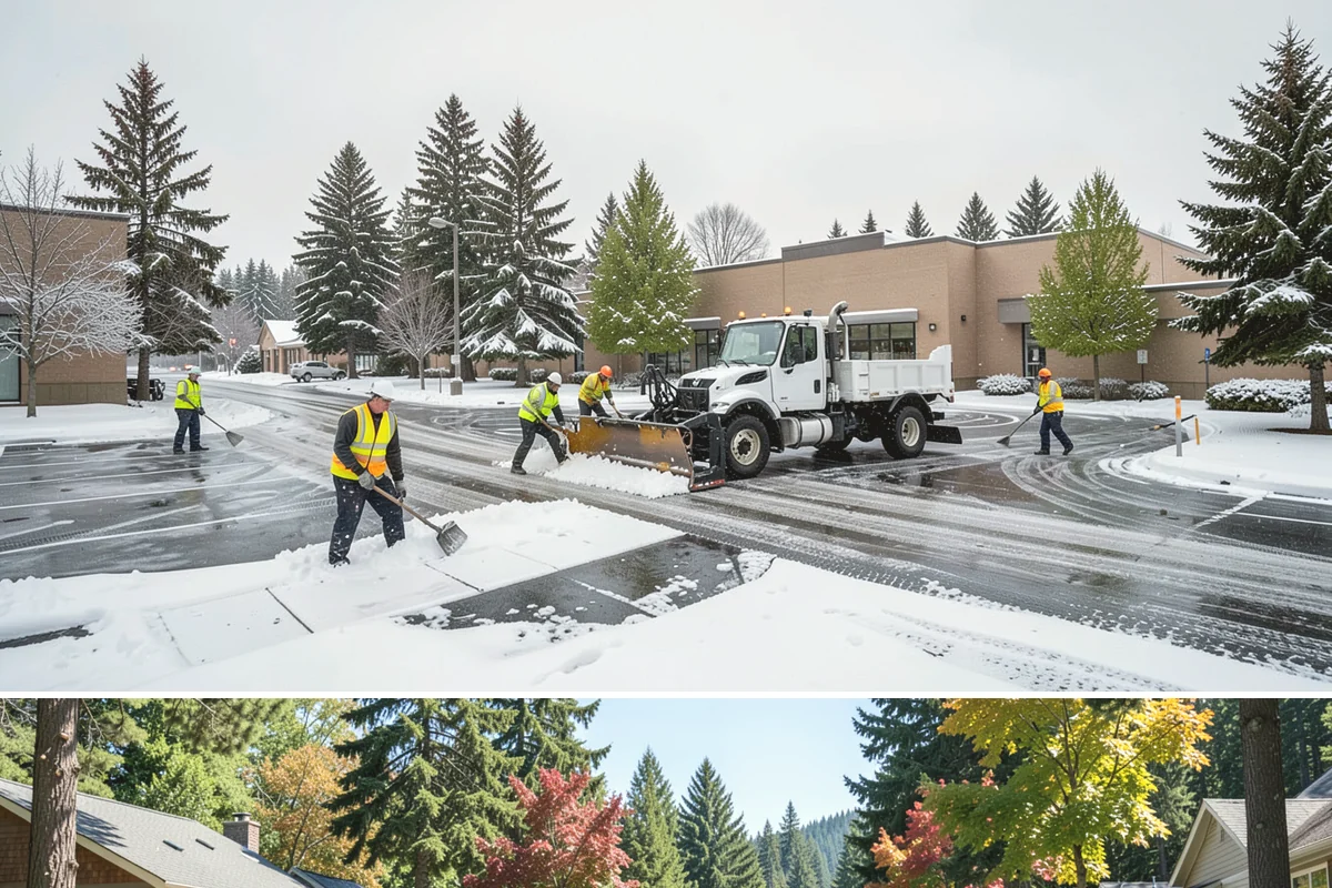 Courtyard Snow Removal in Orting, Pierce County, WA - Cleared after every snow event through the season since enclosed courtyards thaw slowly in our climate.