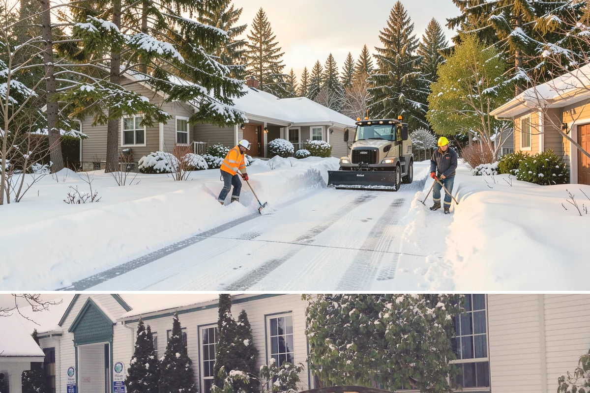 Courtyard Snow Removal in Pacific, King County, WA - Cleared after every snow event through the season since enclosed courtyards thaw slowly in our climate.