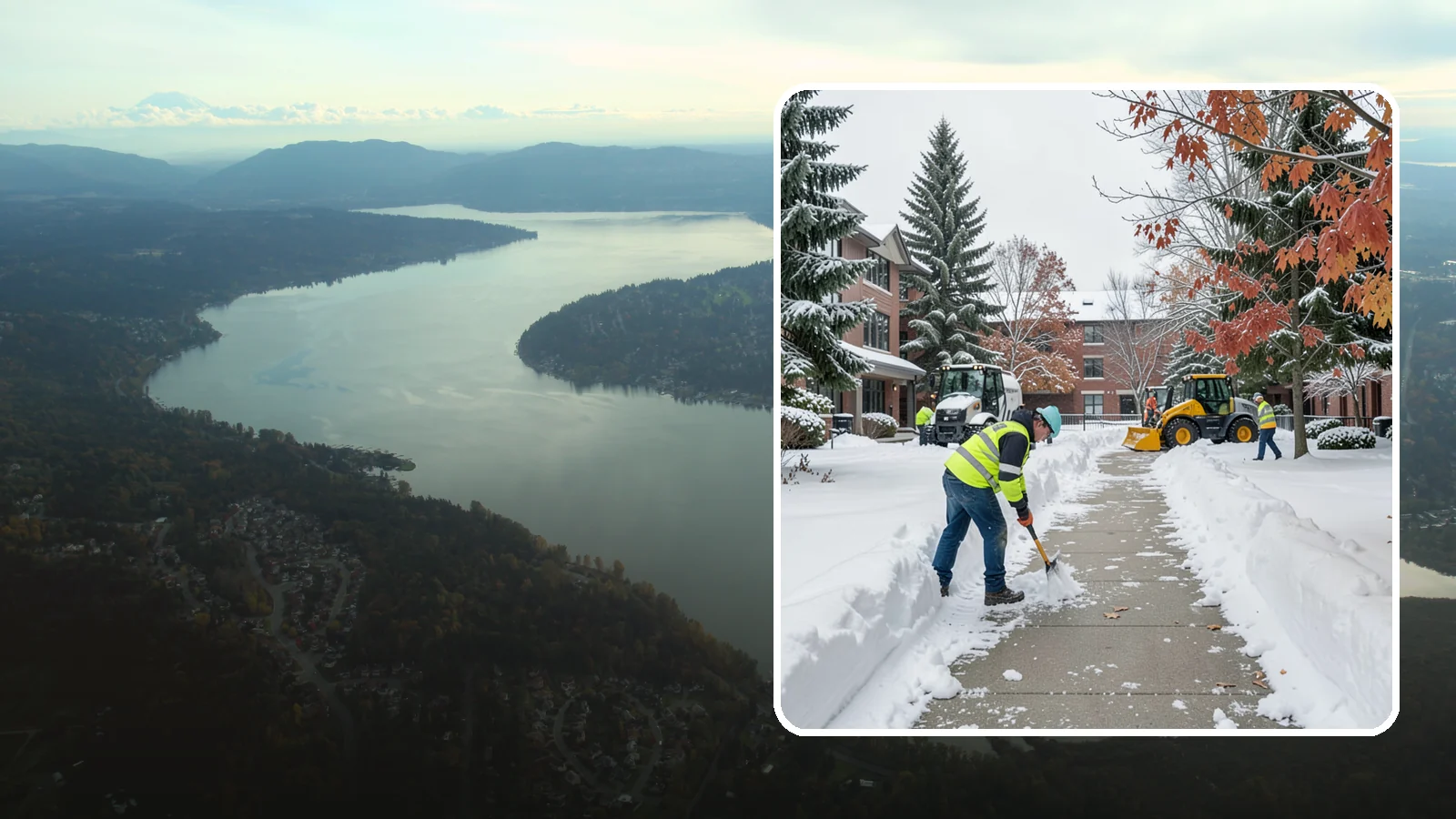 Courtyard Snow Removal in Sammamish, King County, WA - We remove snow from enclosed courtyards and interior common areas so residents and staff can cross them safely in Western...