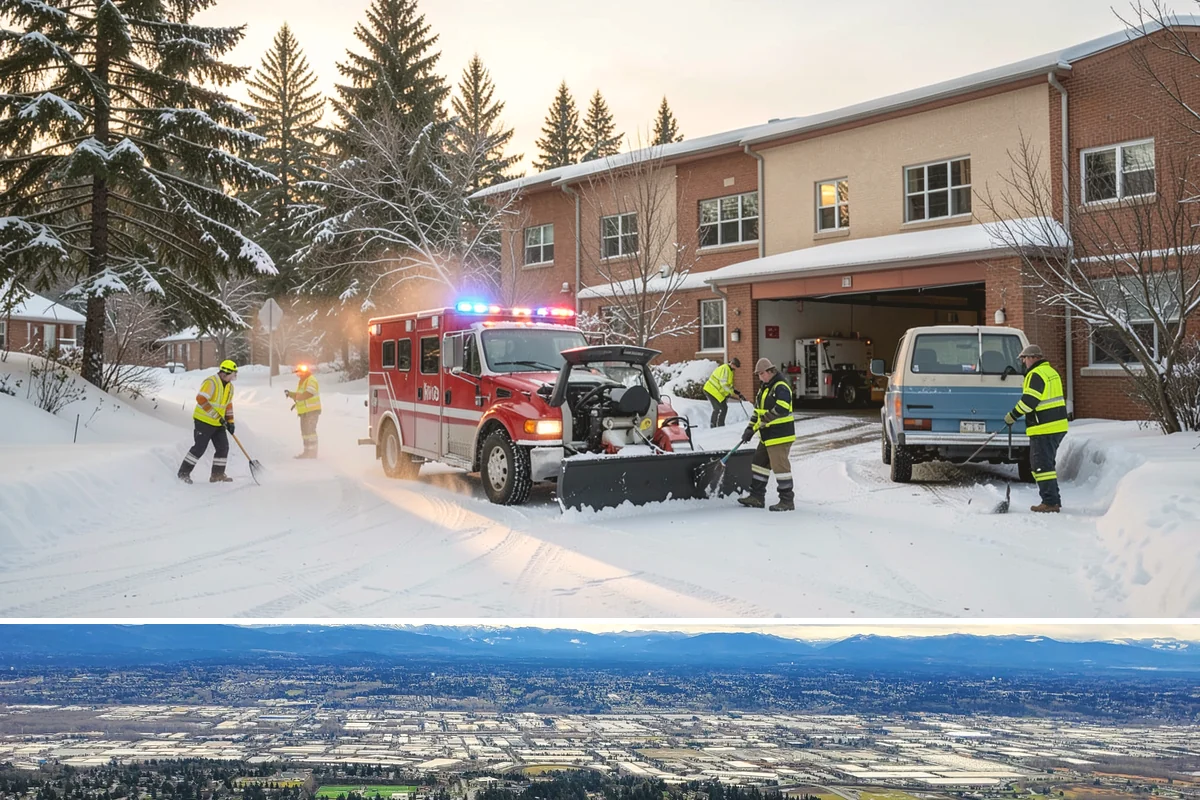 Courtyard Snow Removal in SeaTac, King County, WA - Cleared after every snow event through the season since enclosed courtyards thaw slowly in our climate.