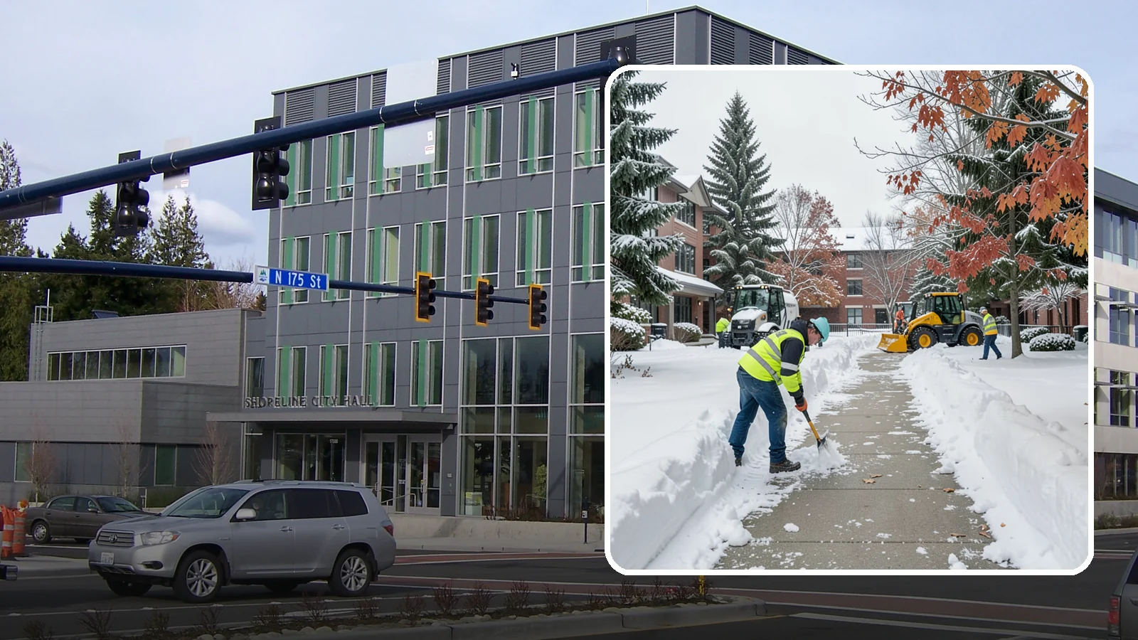 Courtyard Snow Removal in Shoreline, King County, WA - We remove snow from enclosed courtyards and interior common areas so residents and staff can cross them safely in Western...