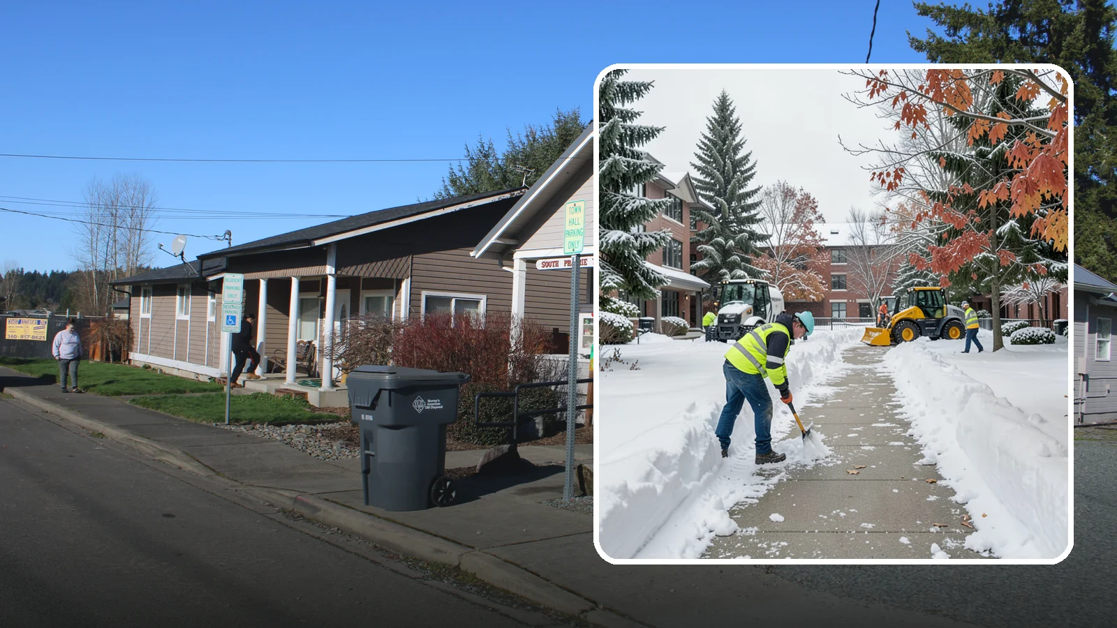 Courtyard Snow Removal in South Prairie, Pierce County, WA - We remove snow from enclosed courtyards and interior common areas so residents and staff can cross them safely in Western...