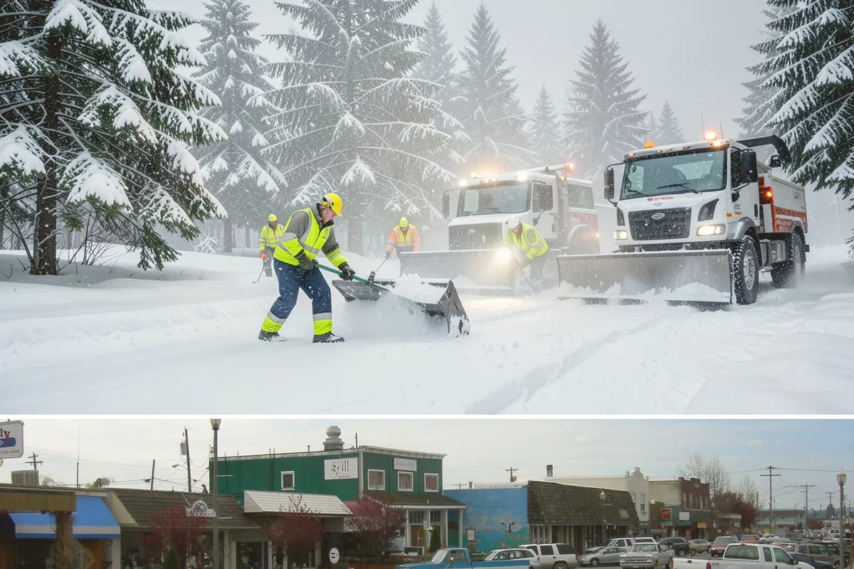 Courtyard Snow Removal in Stanwood, Snohomish County, WA - Cleared after every snow event through the season since enclosed courtyards thaw slowly in our climate.