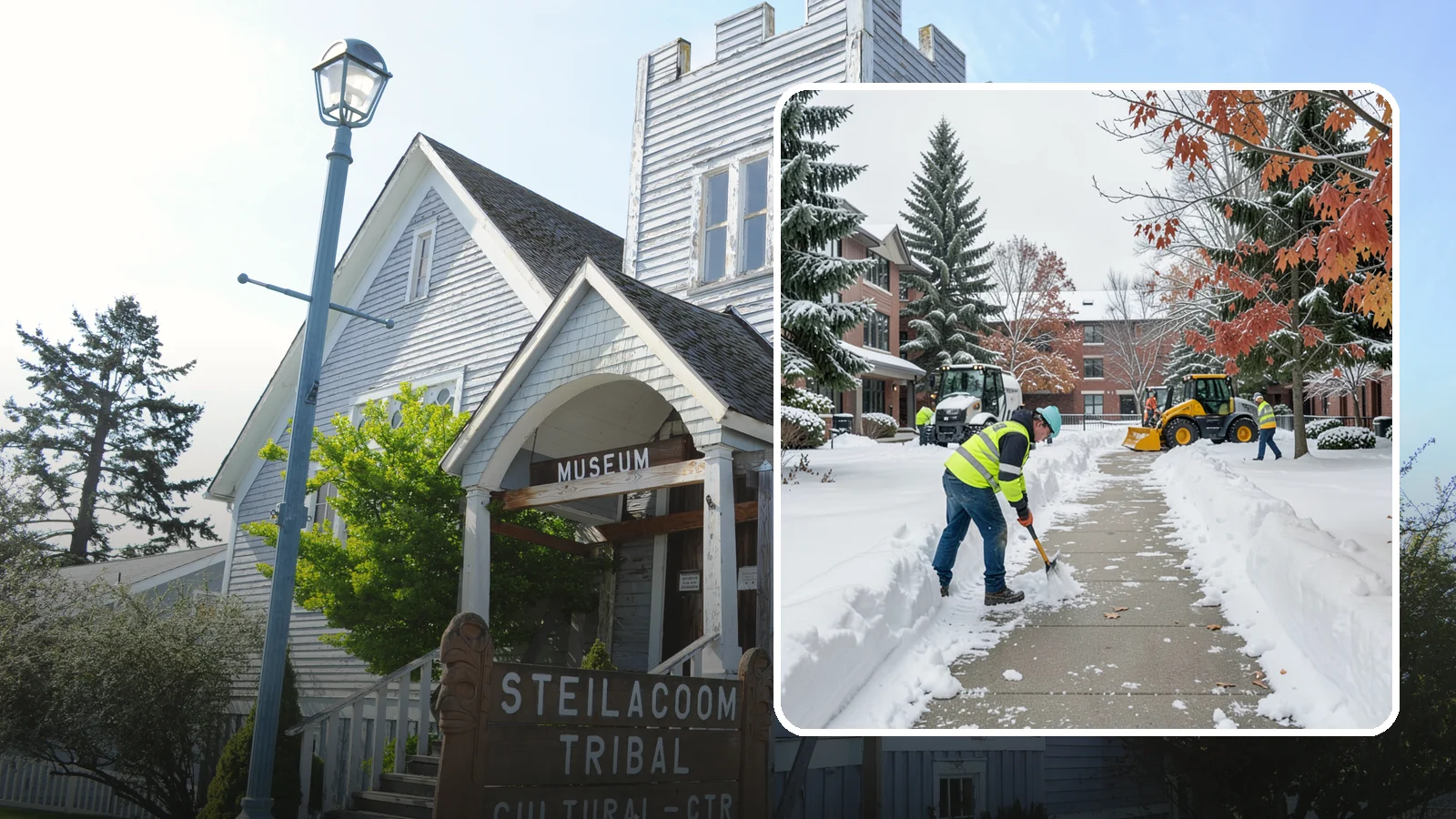 Courtyard Snow Removal in Steilacoom, Pierce County, WA - We remove snow from enclosed courtyards and interior common areas so residents and staff can cross them safely in Western...