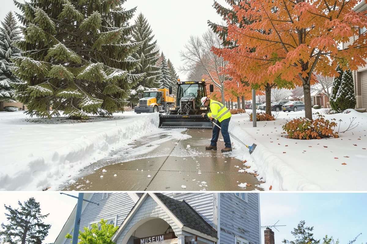 Courtyard Snow Removal in Steilacoom, Pierce County, WA - Cleared after every snow event through the season since enclosed courtyards thaw slowly in our climate.