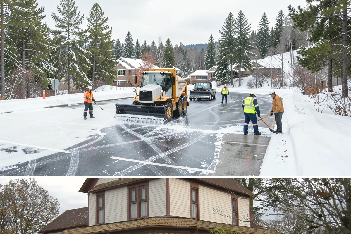 Courtyard Snow Removal in Sumner, Pierce County, WA - Cleared after every snow event through the season since enclosed courtyards thaw slowly in our climate.