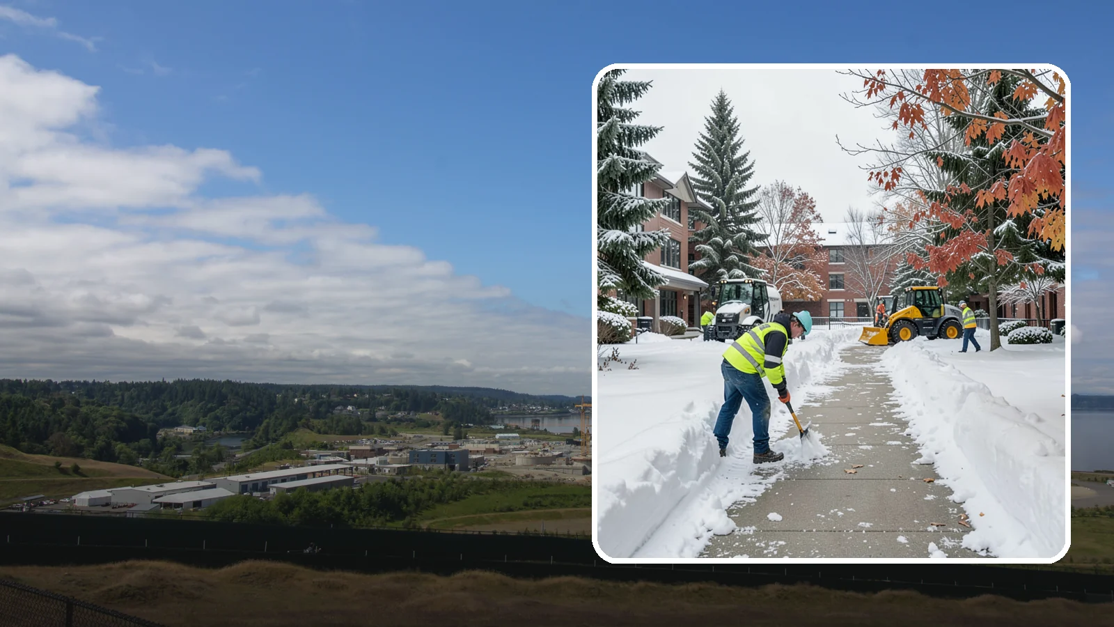 Courtyard Snow Removal in University Place, Pierce County, WA - We remove snow from enclosed courtyards and interior common areas so residents and staff can cross them safely in Western...